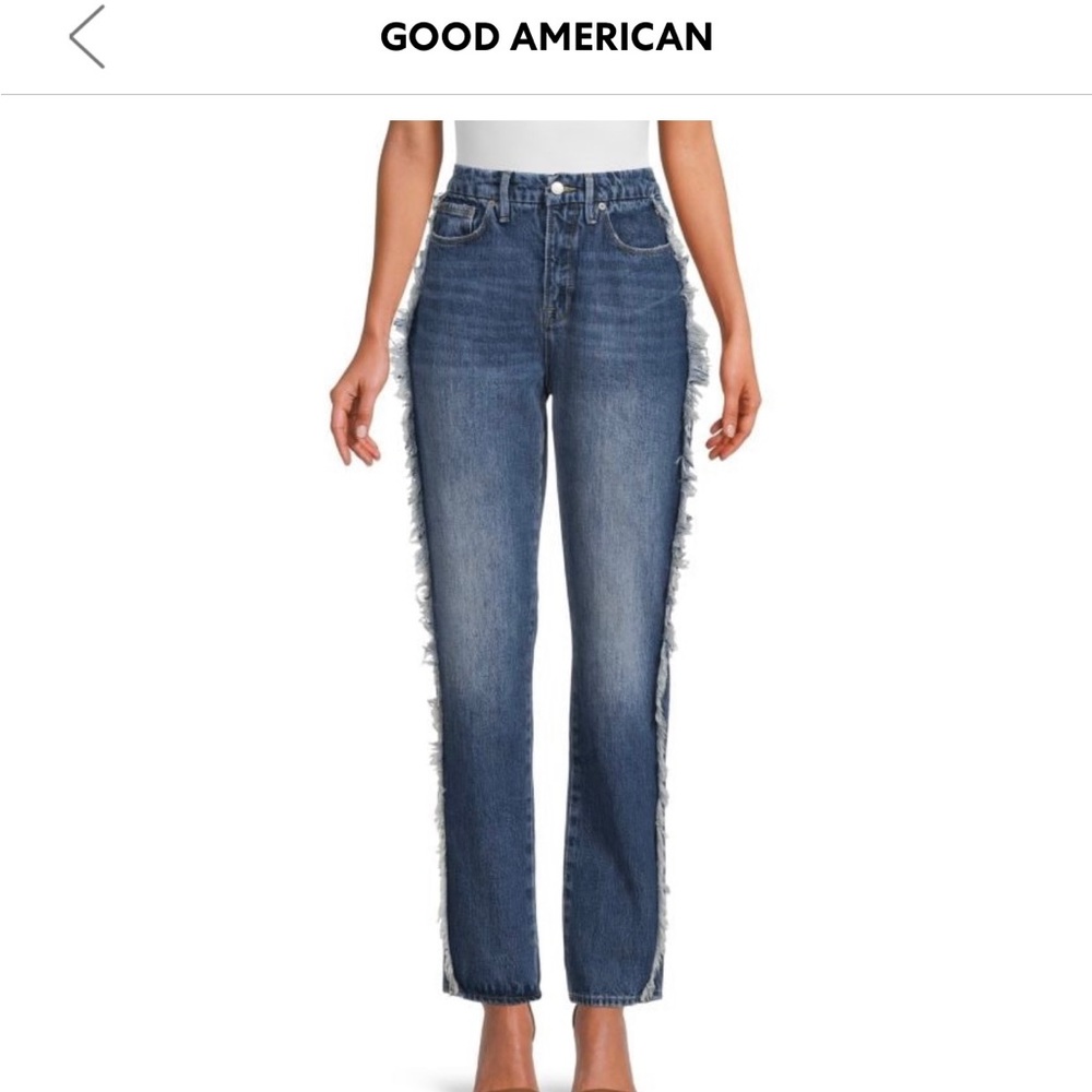 Good American Good Boy Side Frayed Straight Leg Jeans NWT